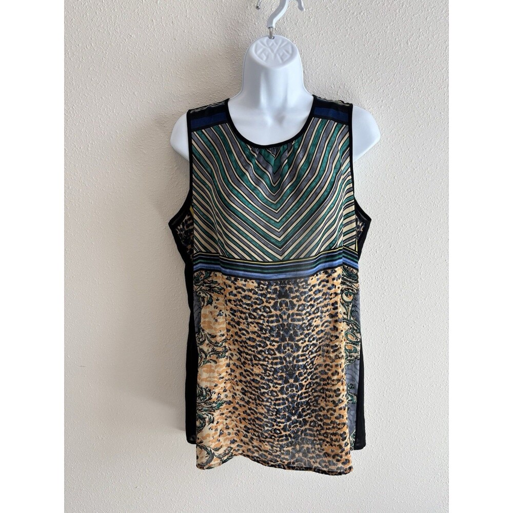 CAbi 565‎ Buchanan Leopard Print Sleeveless Tunic Tank Medium Sheer